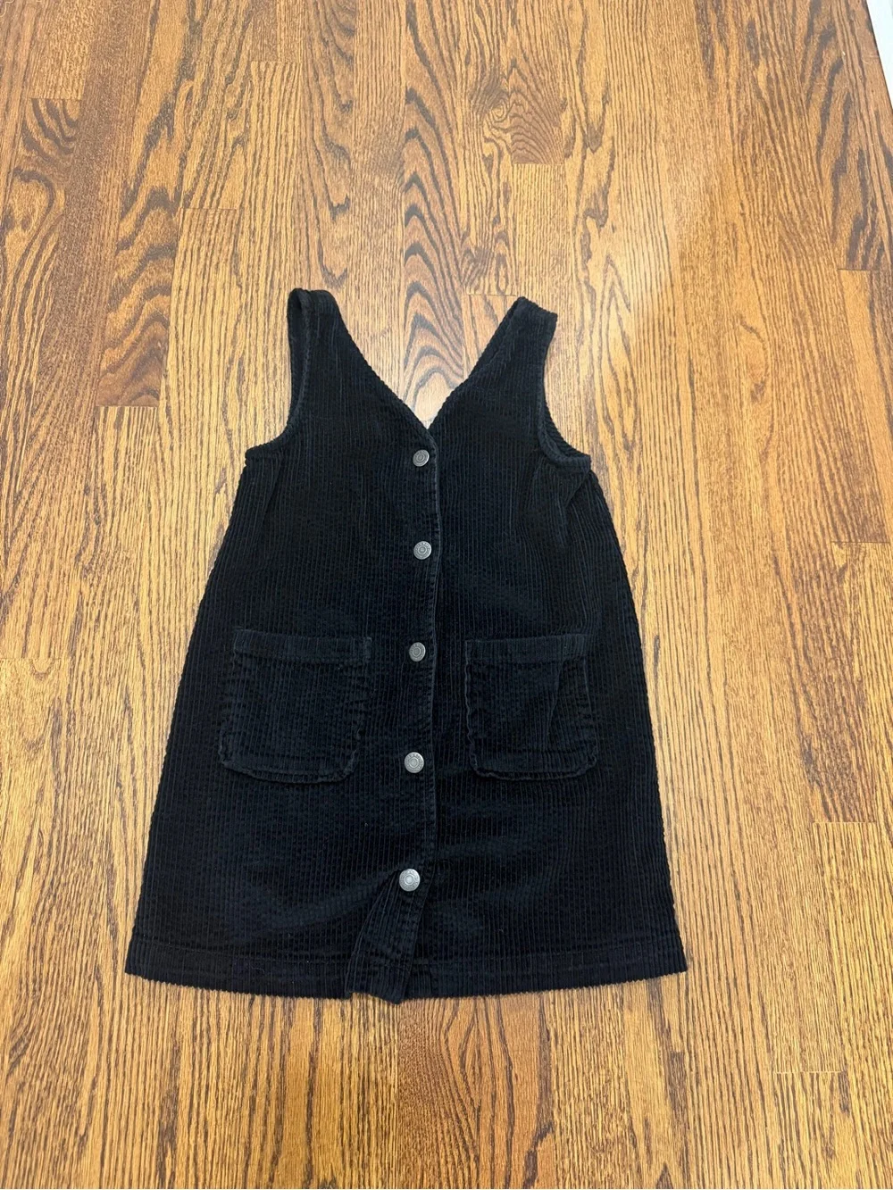 Old Navy Black Corduroy Button-Front Pinafore Dress